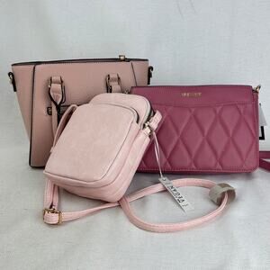 Pink Peach Purse Lot Gold Hardware - Handbag Crossbody Faux Leather Barbie
